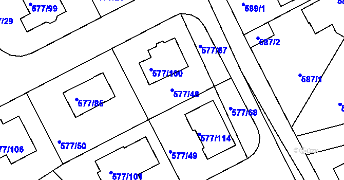 Parcela st. 577/48 v KÚ Újezd nad Lesy, Katastrální mapa