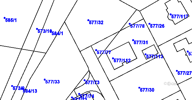 Parcela st. 577/77 v KÚ Újezd nad Lesy, Katastrální mapa