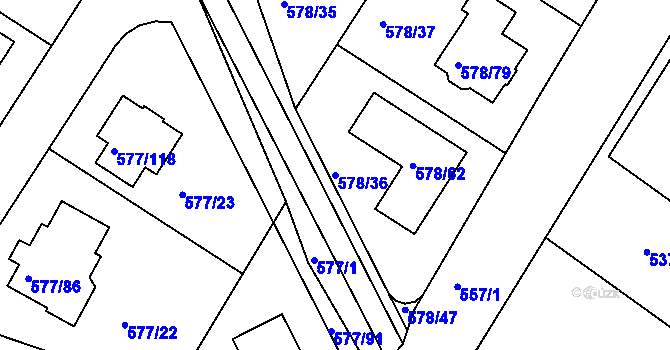 Parcela st. 578/36 v KÚ Újezd nad Lesy, Katastrální mapa