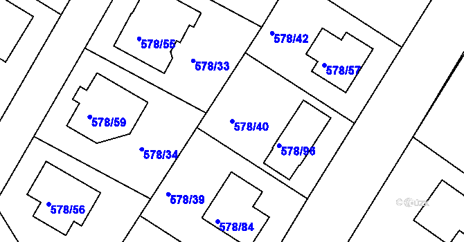 Parcela st. 578/40 v KÚ Újezd nad Lesy, Katastrální mapa