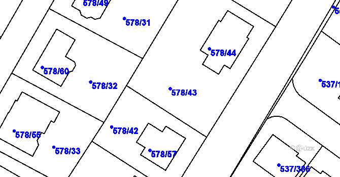 Parcela st. 578/43 v KÚ Újezd nad Lesy, Katastrální mapa