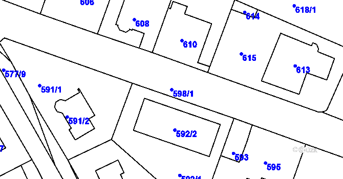 Parcela st. 598/1 v KÚ Újezd nad Lesy, Katastrální mapa