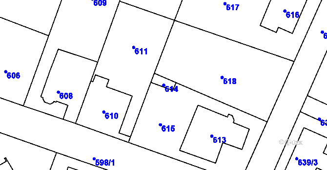 Parcela st. 614 v KÚ Újezd nad Lesy, Katastrální mapa