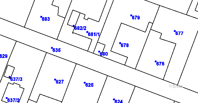 Parcela st. 680 v KÚ Újezd nad Lesy, Katastrální mapa