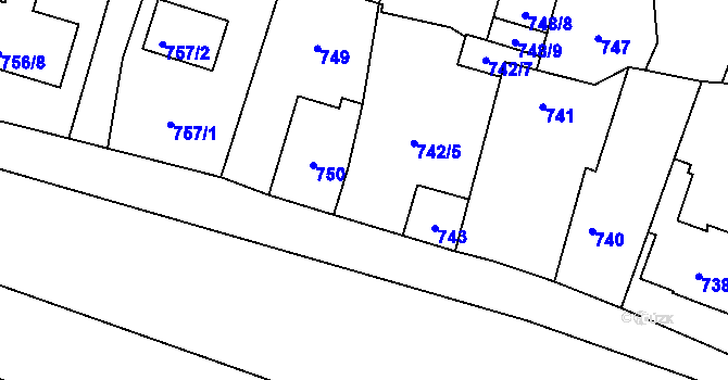Parcela st. 742 v KÚ Újezd nad Lesy, Katastrální mapa