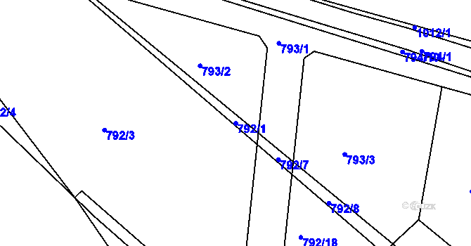 Parcela st. 792/1 v KÚ Újezd nad Lesy, Katastrální mapa