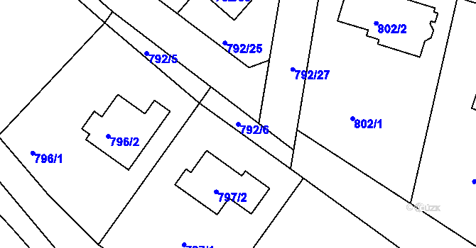 Parcela st. 792/6 v KÚ Újezd nad Lesy, Katastrální mapa