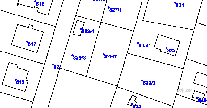 Parcela st. 829/2 v KÚ Újezd nad Lesy, Katastrální mapa