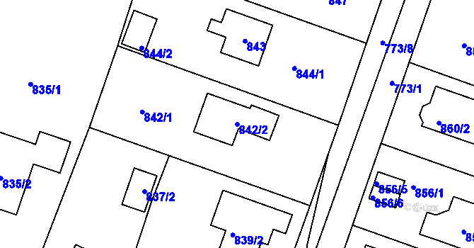 Parcela st. 842/2 v KÚ Újezd nad Lesy, Katastrální mapa