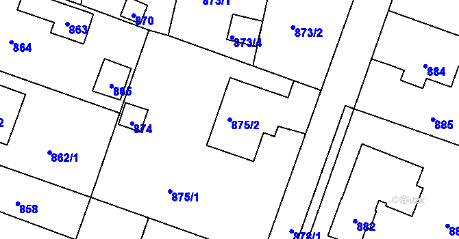 Parcela st. 875/2 v KÚ Újezd nad Lesy, Katastrální mapa