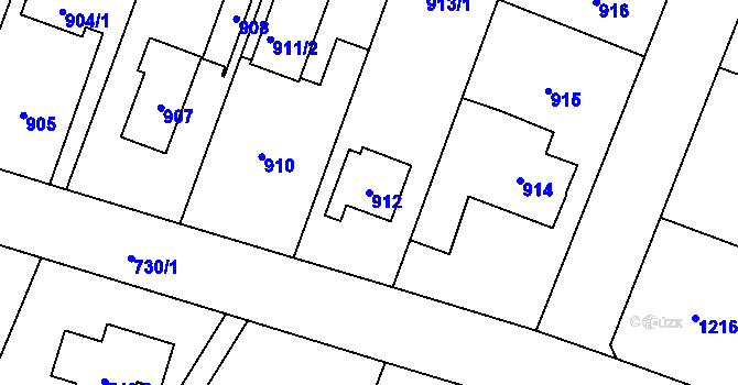 Parcela st. 912 v KÚ Újezd nad Lesy, Katastrální mapa