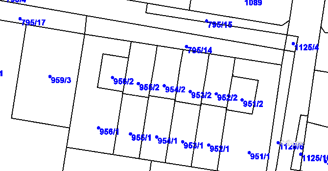 Parcela st. 954/2 v KÚ Újezd nad Lesy, Katastrální mapa