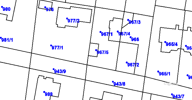 Parcela st. 967/5 v KÚ Újezd nad Lesy, Katastrální mapa