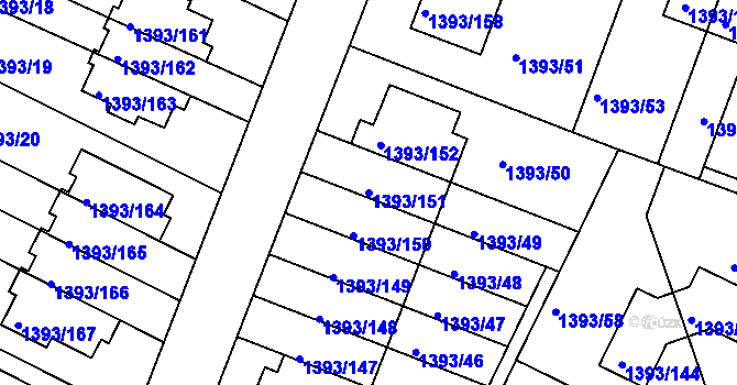 Parcela st. 1393/151 v KÚ Újezd nad Lesy, Katastrální mapa