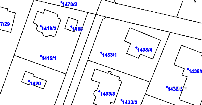 Parcela st. 1433/1 v KÚ Újezd nad Lesy, Katastrální mapa