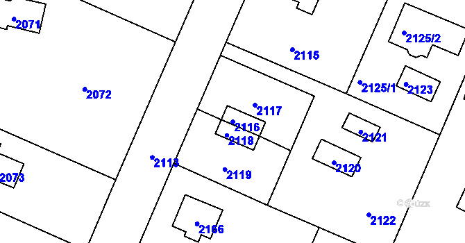 Parcela st. 2116 v KÚ Újezd nad Lesy, Katastrální mapa