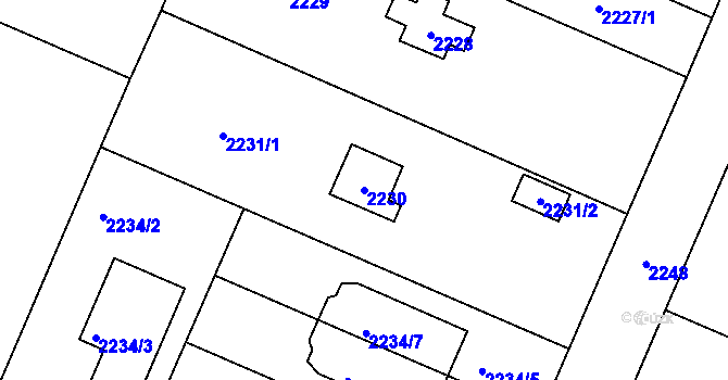 Parcela st. 2230 v KÚ Újezd nad Lesy, Katastrální mapa