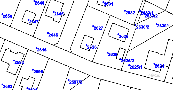 Parcela st. 2626 v KÚ Újezd nad Lesy, Katastrální mapa