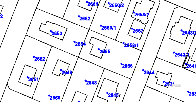 Parcela st. 2655 v KÚ Újezd nad Lesy, Katastrální mapa
