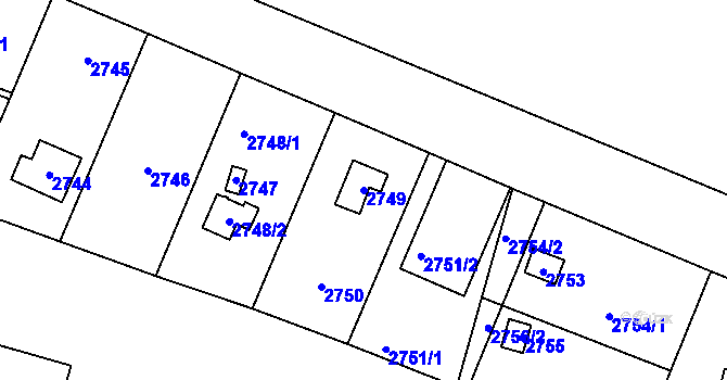 Parcela st. 2749 v KÚ Újezd nad Lesy, Katastrální mapa