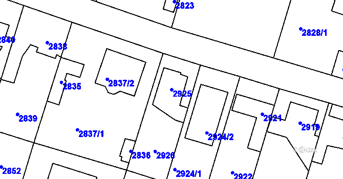Parcela st. 2925 v KÚ Újezd nad Lesy, Katastrální mapa