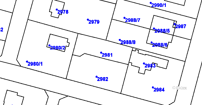 Parcela st. 2981 v KÚ Újezd nad Lesy, Katastrální mapa