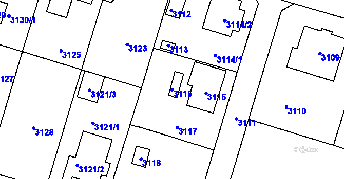 Parcela st. 3116 v KÚ Újezd nad Lesy, Katastrální mapa