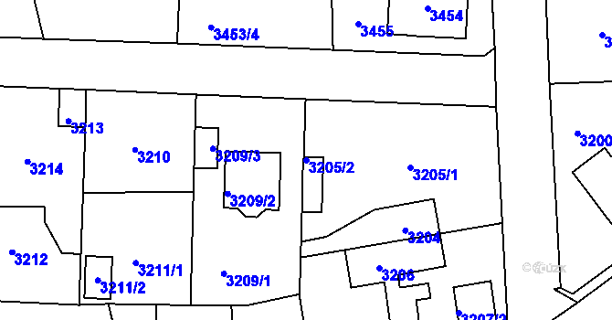 Parcela st. 3205/2 v KÚ Újezd nad Lesy, Katastrální mapa