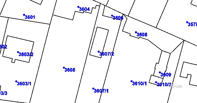 Parcela st. 3607/2 v KÚ Újezd nad Lesy, Katastrální mapa