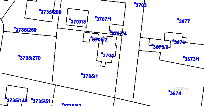 Parcela st. 3704 v KÚ Újezd nad Lesy, Katastrální mapa