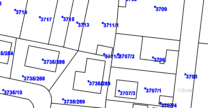 Parcela st. 3711/2 v KÚ Újezd nad Lesy, Katastrální mapa