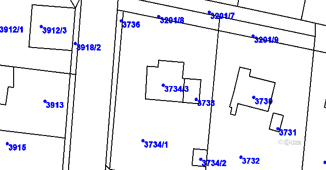 Parcela st. 3734/3 v KÚ Újezd nad Lesy, Katastrální mapa