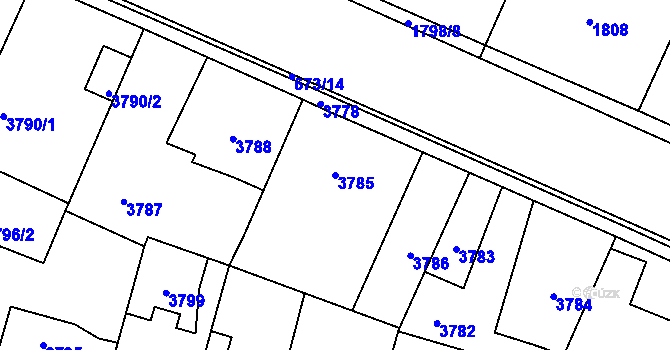 Parcela st. 3785 v KÚ Újezd nad Lesy, Katastrální mapa