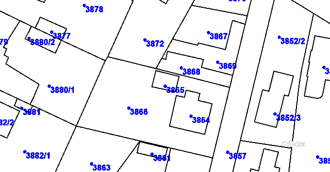 Parcela st. 3865 v KÚ Újezd nad Lesy, Katastrální mapa