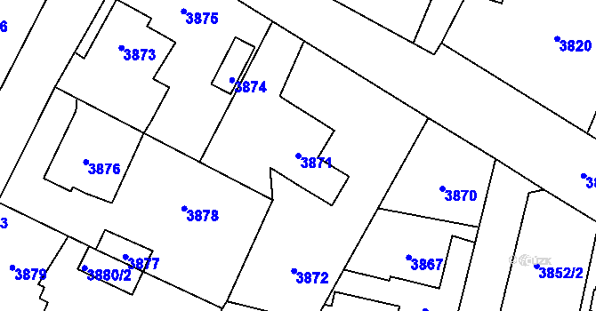 Parcela st. 3871 v KÚ Újezd nad Lesy, Katastrální mapa