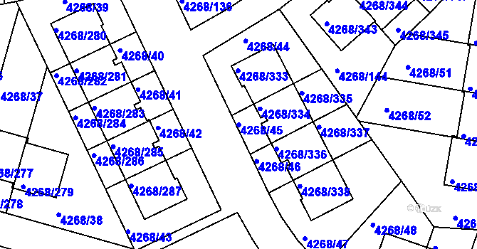 Parcela st. 4268/45 v KÚ Újezd nad Lesy, Katastrální mapa