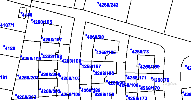 Parcela st. 4268/185 v KÚ Újezd nad Lesy, Katastrální mapa