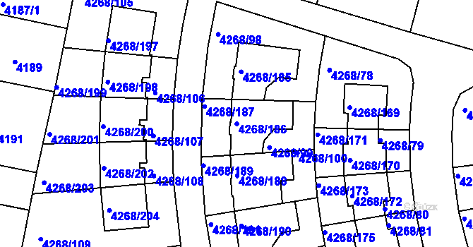 Parcela st. 4268/186 v KÚ Újezd nad Lesy, Katastrální mapa