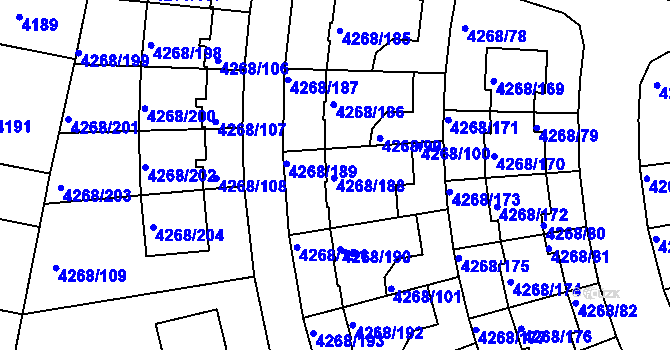 Parcela st. 4268/188 v KÚ Újezd nad Lesy, Katastrální mapa