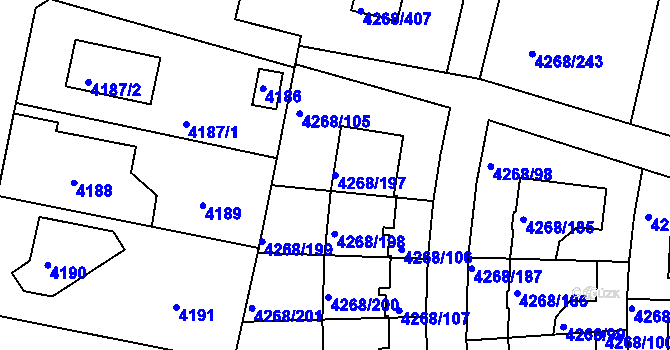 Parcela st. 4268/197 v KÚ Újezd nad Lesy, Katastrální mapa