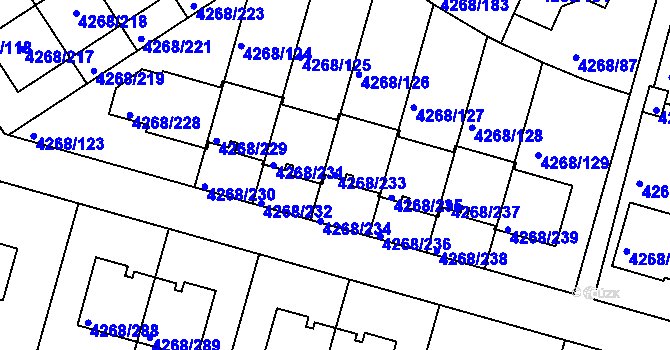 Parcela st. 4268/233 v KÚ Újezd nad Lesy, Katastrální mapa