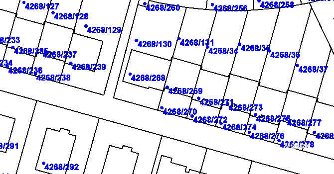 Parcela st. 4268/269 v KÚ Újezd nad Lesy, Katastrální mapa