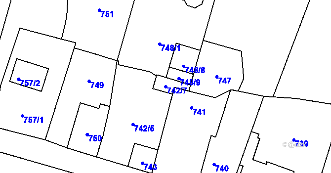 Parcela st. 742/7 v KÚ Újezd nad Lesy, Katastrální mapa