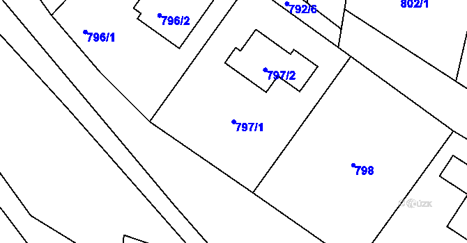 Parcela st. 797/1 v KÚ Újezd nad Lesy, Katastrální mapa