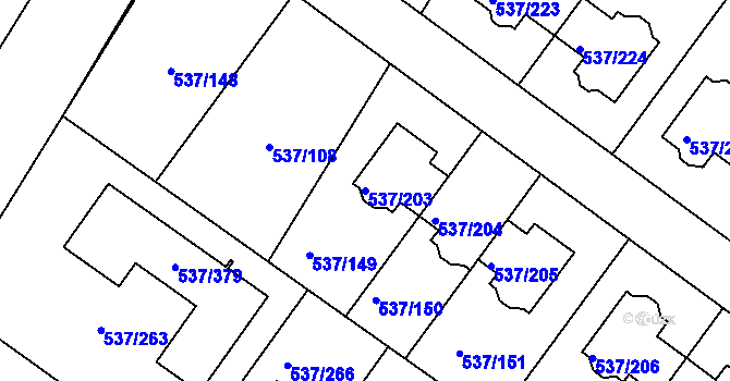 Parcela st. 537/203 v KÚ Újezd nad Lesy, Katastrální mapa