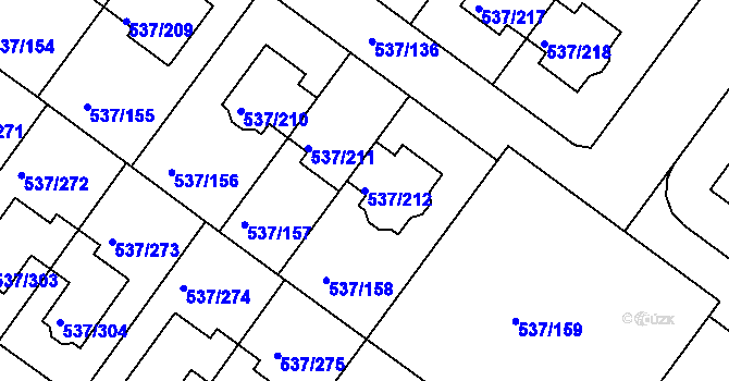 Parcela st. 537/212 v KÚ Újezd nad Lesy, Katastrální mapa
