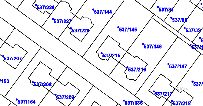 Parcela st. 537/215 v KÚ Újezd nad Lesy, Katastrální mapa