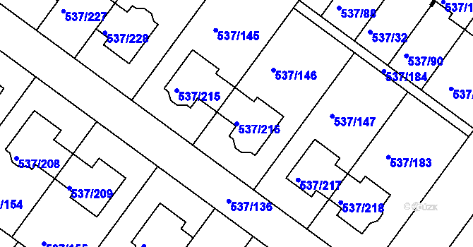Parcela st. 537/216 v KÚ Újezd nad Lesy, Katastrální mapa