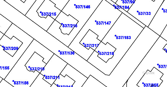 Parcela st. 537/217 v KÚ Újezd nad Lesy, Katastrální mapa