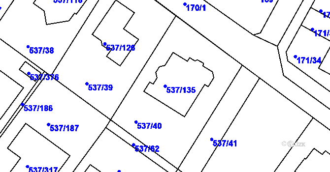 Parcela st. 537/135 v KÚ Újezd nad Lesy, Katastrální mapa
